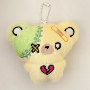Plush Frankenstein Bear Keychain, Bag Charm with Green and Yellow Accents